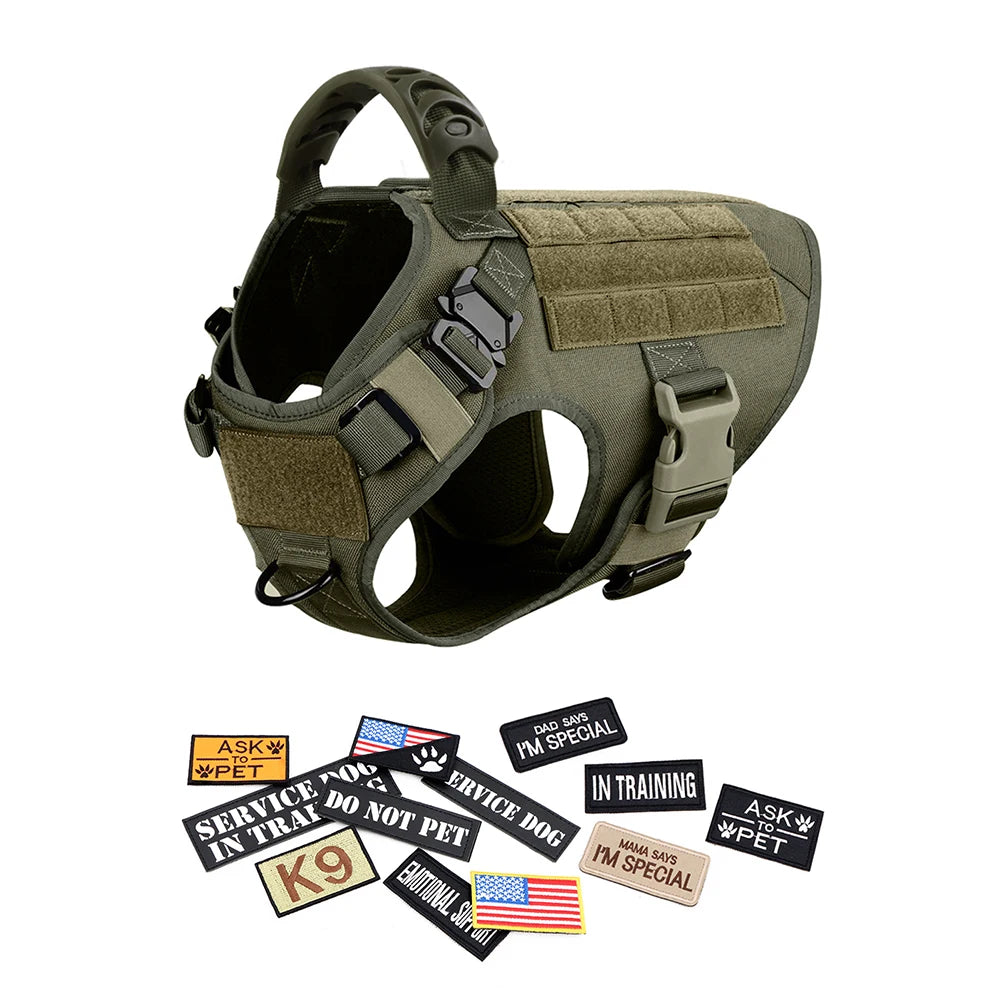 Military Dog Harness/ Collar/ Leash- Bags- Patches Set- Pet Malinois Training Vests-Sizes S to XL- Collars/Leashes