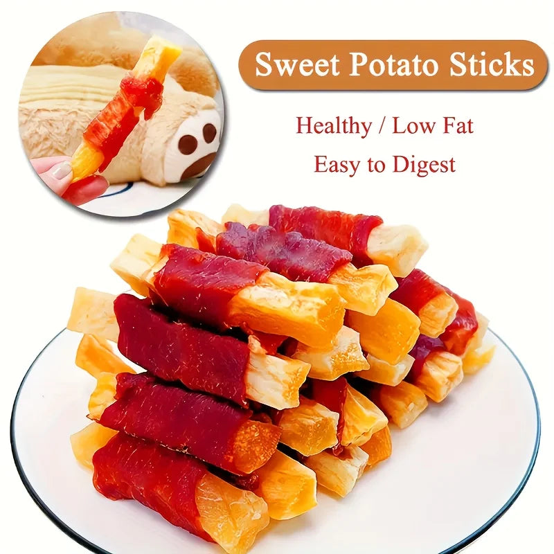 200g/400g(7.05oz/14.1oz) Dog Treats- For Small, Medium, & Large Dogs -Sweet Potato Wrapped in Duck- Healthy- Easily Digestible-Pet Bowls/Feeding