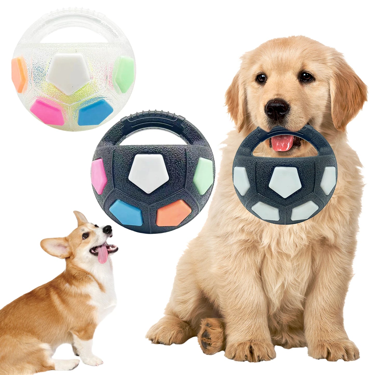 Dog Calming Ball with Handle - Football Shape Toy- Interactive-Squeaky-Dog Toys