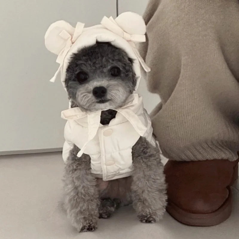 Winter Padded Dog Vest Coat- Warm Soft Dog Clothes-Down Jacket- Cute Bow-Sizes XS-XL-NO Hat-Costumes/Apparel