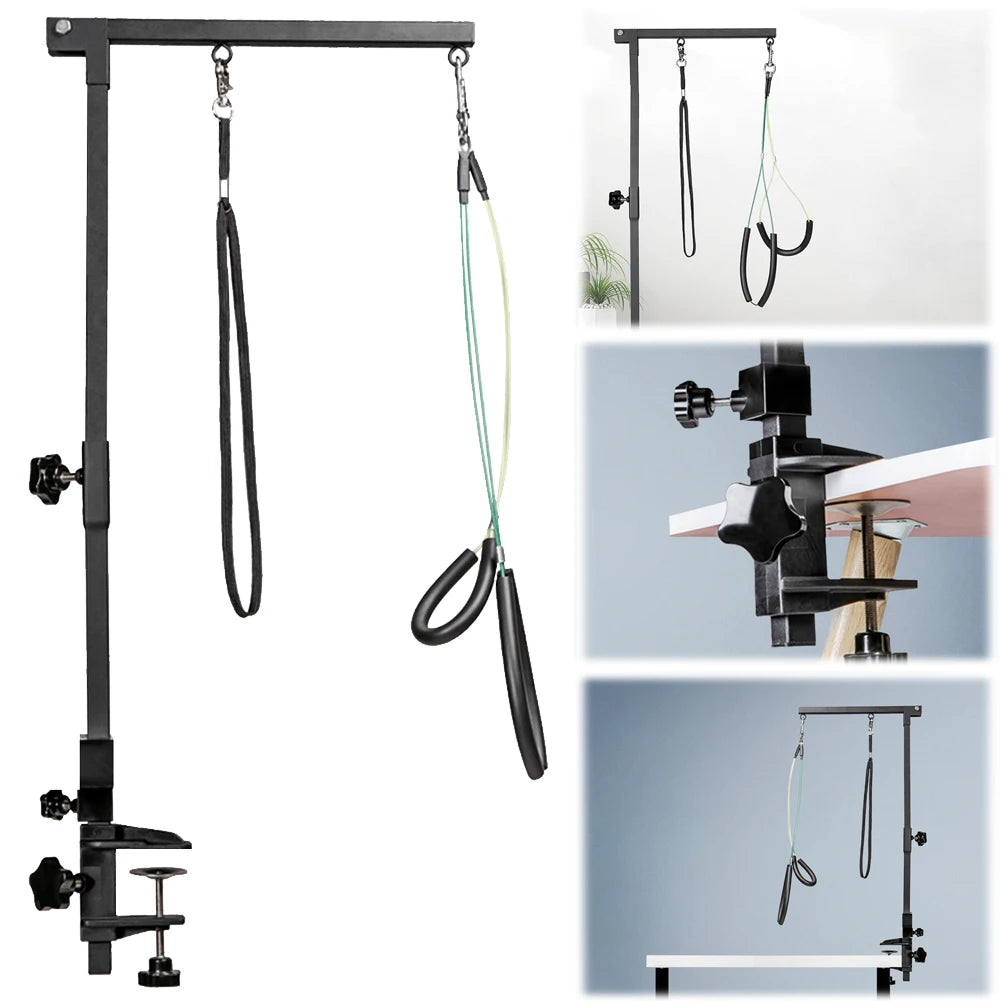Pet Grooming Table- Holder with Bracket Arm- Adjustable- Telescopic Table- Foldable- Pets Grooming