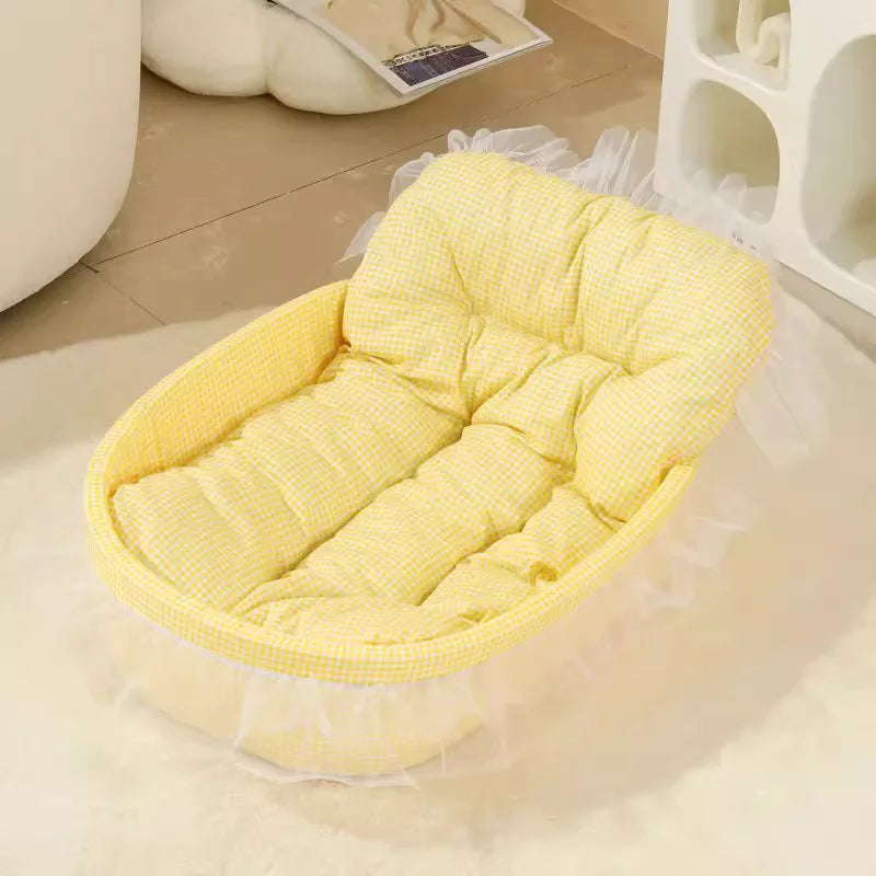 Cute Lace-Trimmed Pet Princess Bed- Soft Polyester Plush- Oval for Small Dogs- Easy Assembly- Indoor Use-Bed & Blankets