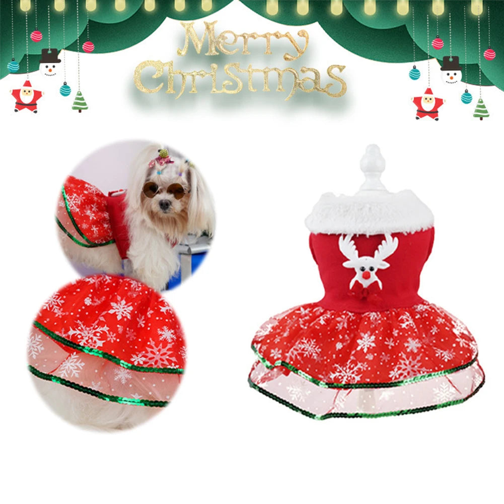 Christmas Dog Girls Winter Dresses- Comfortable Christmas Dog Dress -Soft Red & Green Skirt- Christmas Dress Up
