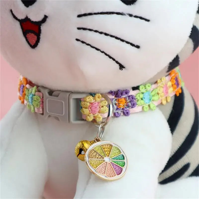 Fashion Rainbow Flower Collar With Bell- Kitten/ Puppy Necklace- Adjustable Buckle- Colorful Lace-Small dogs-Collars/Leashes