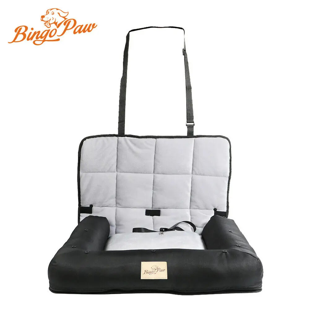 Dog Car Seat Bed-Waterproof Pet Cushion Bed - Dog Carrier with Removable Pad Cover/Safety Belt- Sizes