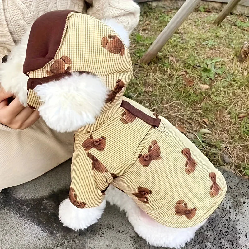 Winter Bear Print Dog Jacket with Hat -Fashionable Dog Clothes-Down-Sizes XS-XXL-Costumes/Apparel