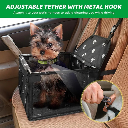 Small Dog Car Seats-Portable Puppy Pet Car Booster Seat with Clip-On Leash and Mesh Window for Pet Up to 11 lbs