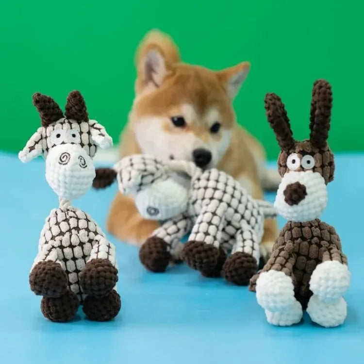 Plush Squeaky Dog/Puppy Chew Toys- Interactive- Teething Training Dog Toys- Cute Donkey Design-Dog Toys