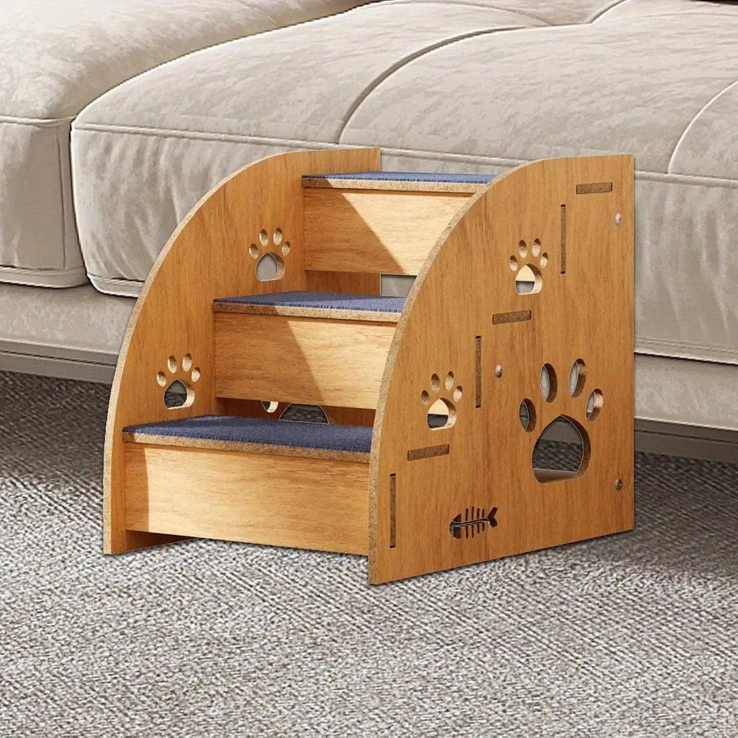 Cute Multi-Level (2-4 Steps) Solid Wood Pet Stairs- Safety Rails-Non-Slip Stairs- Suitable for Bed/Sofa-Pet Stair