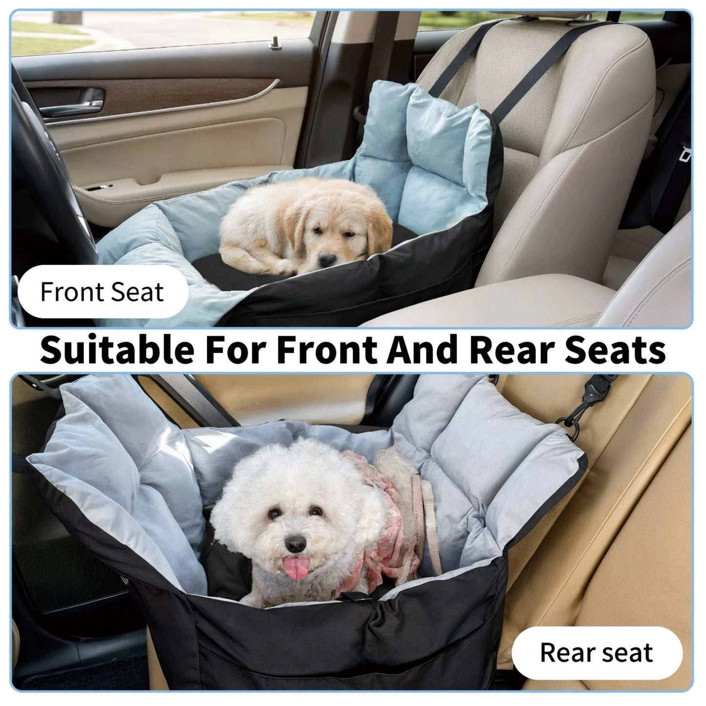 Small Dogs Car Seat- Ultra Soft Car Travel Bed with Safety Belt- Storage Pocket and Shoulder Strap -Puppy Dog Booster Seats