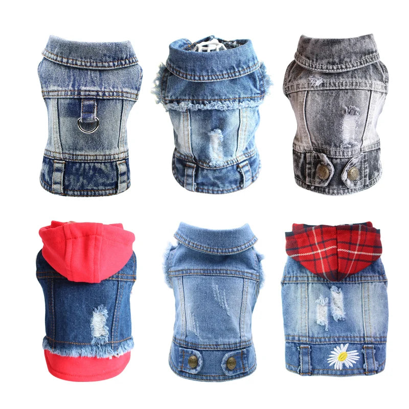 Retro Designer Dog Jeans Jackets Vest for Small Dogs- Handsome Denim Jacket- Durable- Sizes XS-XXL-Costumes/Apparel