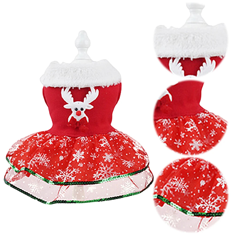 Christmas Dog Girls Winter Dresses- Comfortable Christmas Dog Dress -Soft Red & Green Skirt- Christmas Dress Up