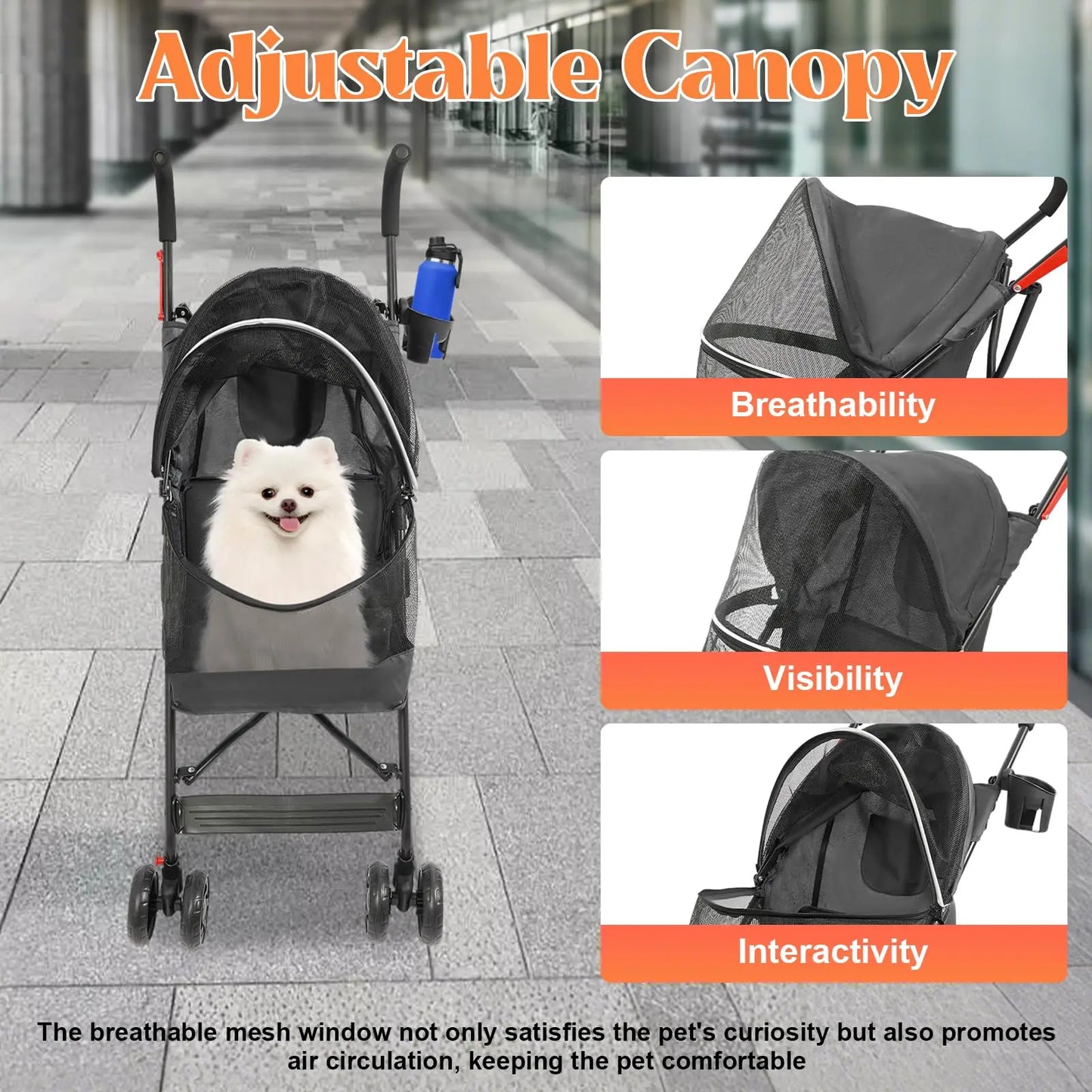 Pet Travel Stroller 22 x18 x 38 inch- Pet Stroller Made of Oxford Cloth- Spray Molding Foldable- Small Dog -Pet Strollers