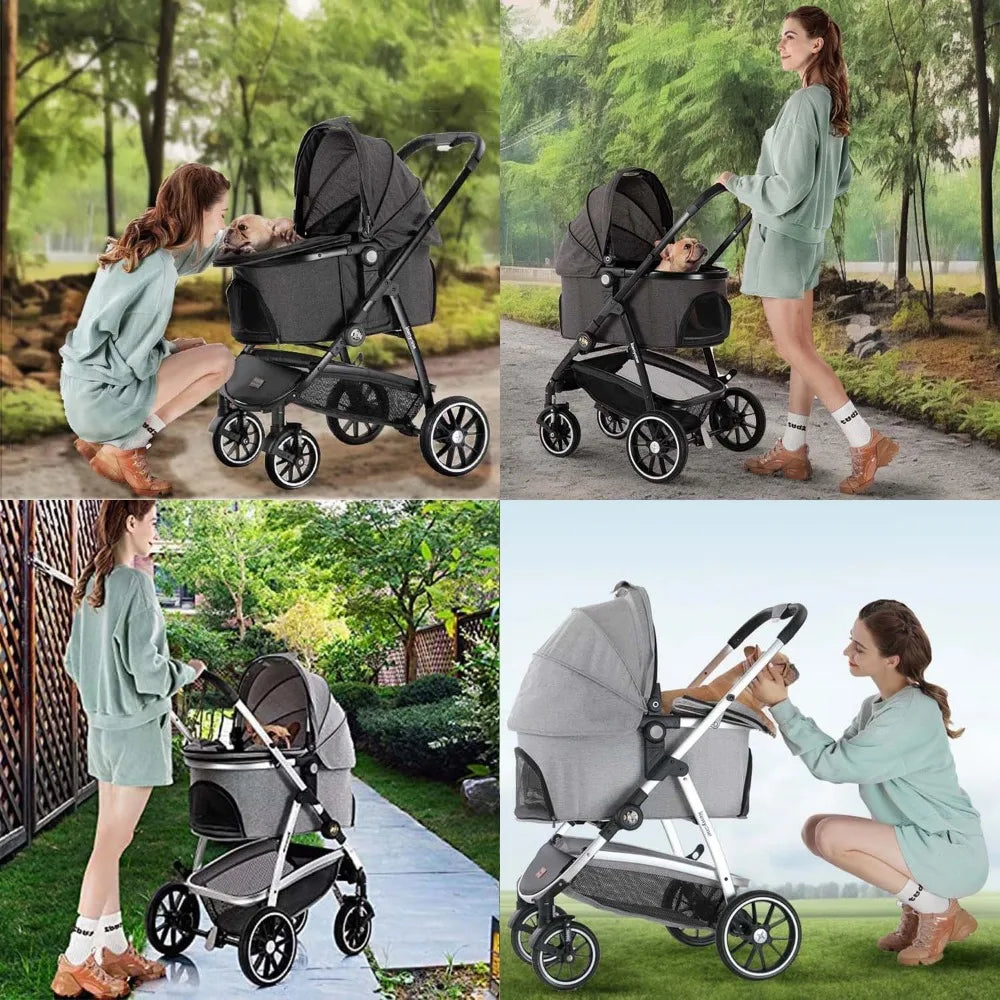Pet Stroller 3 in 1 Dog Stroller for Small to Medium Size Dogs- Detachable Carrier