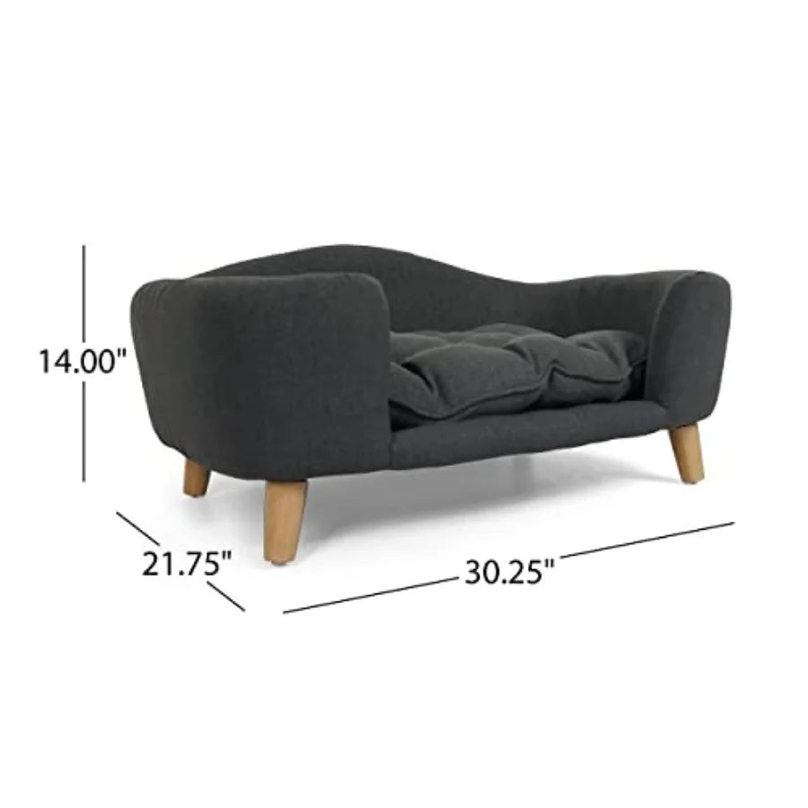Corduroy Sofa Bed for Medium and Small Dogs- Velvet Dog Bed with Soft Cushion/Durable Wood Legs-Beds & Blankets