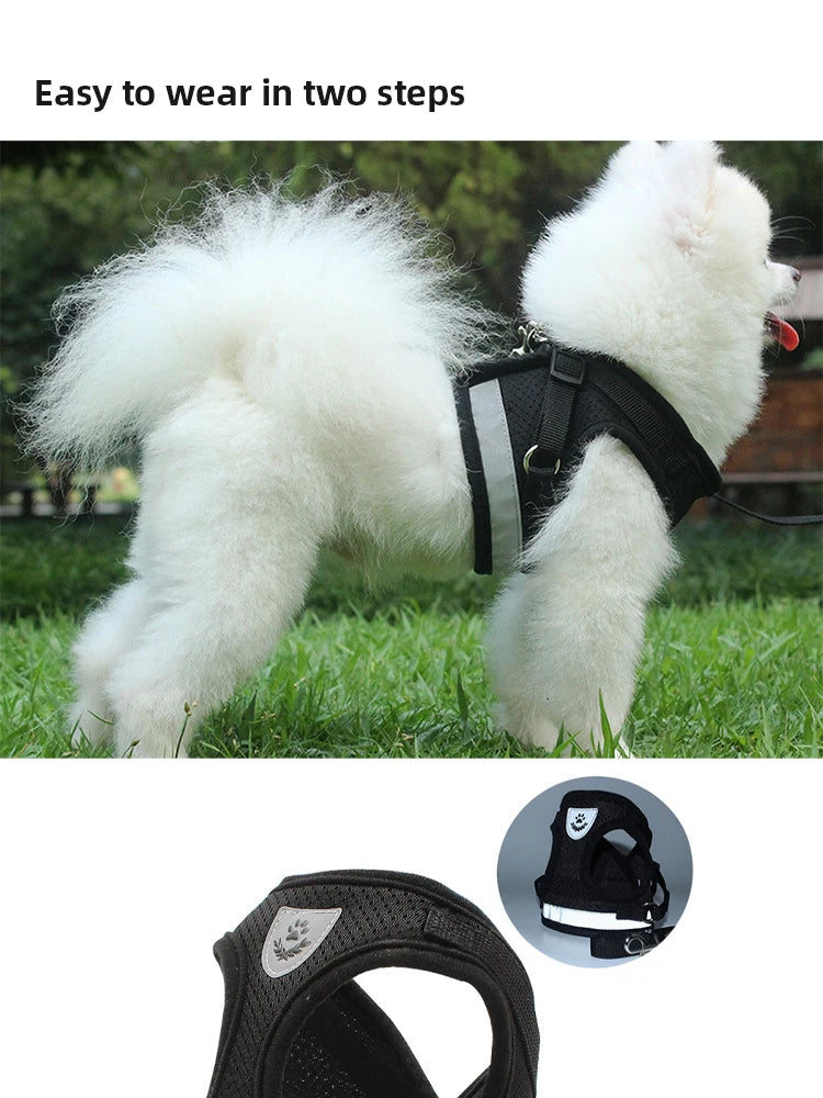 Black Undershirt Harnesses/Leash- Mesh- Breathable- Adjustable- Easy Control- Reflective- Sizes XS to XL-Collars/Leashes