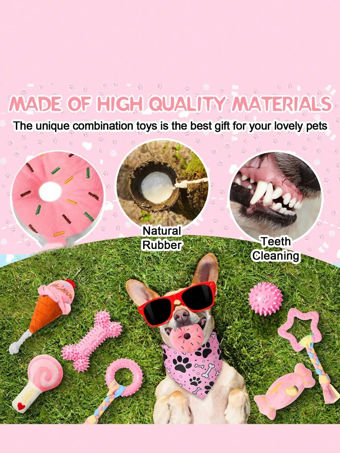 Girl Dog Toys- Teething Toys- Puppy Teething Toys- Puppy Feeding- Dog Supplies- Dog Accessories- Small Dog Chew Toys- Puppy Toys- Pink Dog Supplies With Soft Rubber Balls And Colorful Rope- Not Easily Broken- Easy To Clean- F