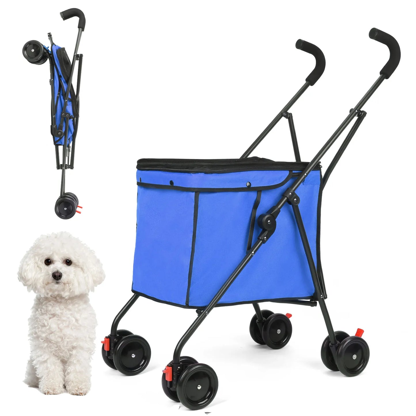 33lbs 4 Wheels Dog Stroller- Rotate- Travel Hand Cart Folding Shopping Trolley-Pink