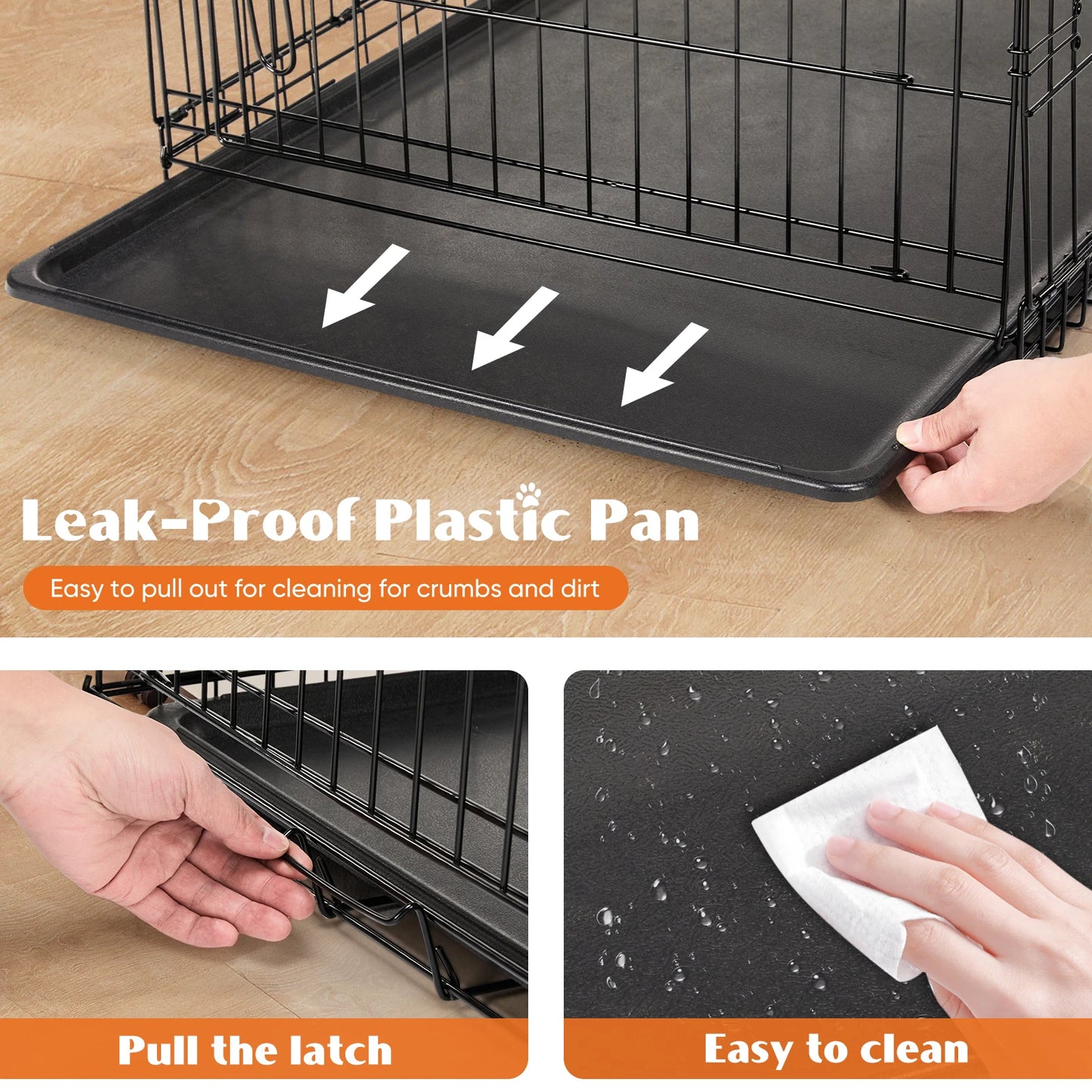 JHK Double Door Folding Metal Wire Dog Cage with Plastic Leak-Proof Pan Tray -Extra Large Pet Kennel for Indoor Outdoor Travel