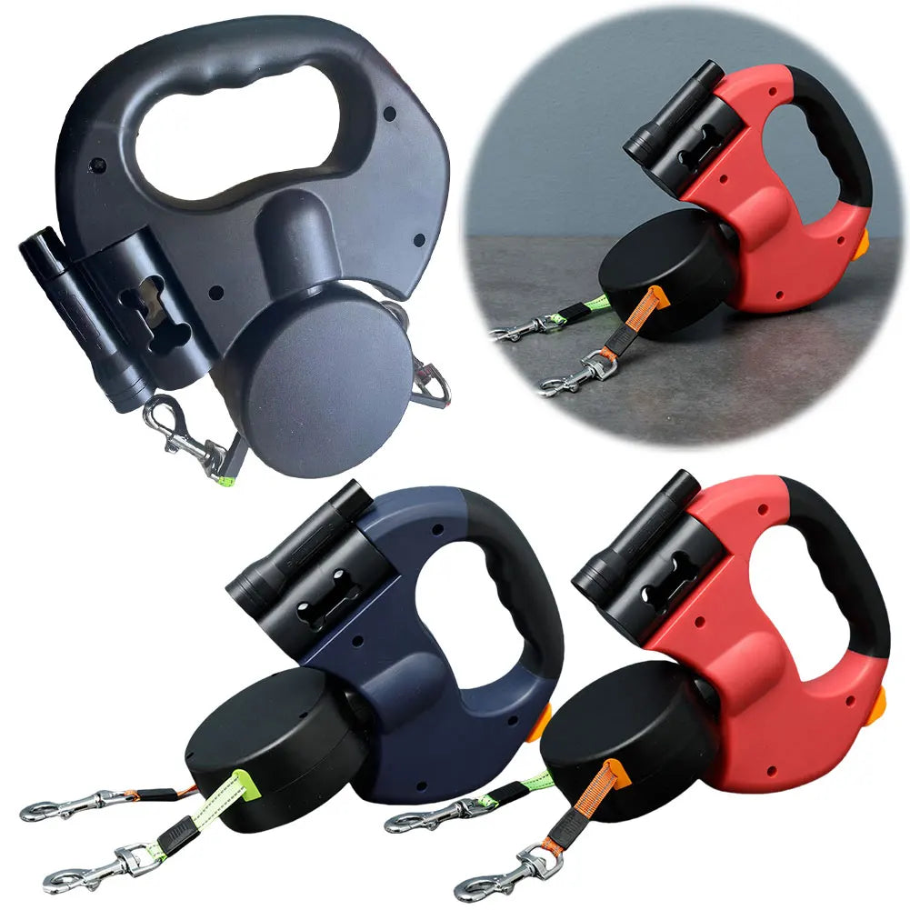 Double Headed Dog Leash Traction Rope with LED Light Dog - Retractable Dog Leash for Small Medium Dogs