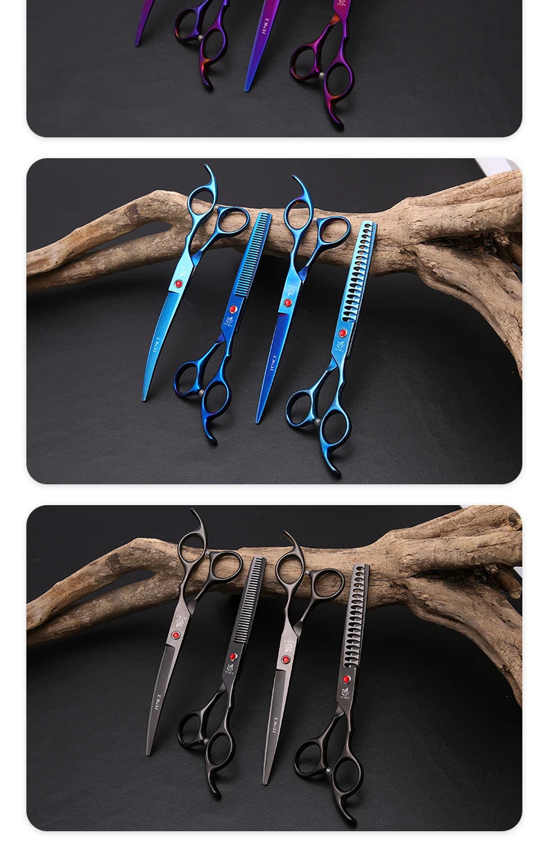 Rainbow/Black Dog Grooming Scissors Set for Household Pet Owner-
