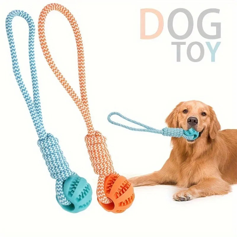 Interactive Dog Treat Ball- 18x13cm- Chew Resistant Rope Toy with Food Dispensing for Mental Stimulation-Dog Toys