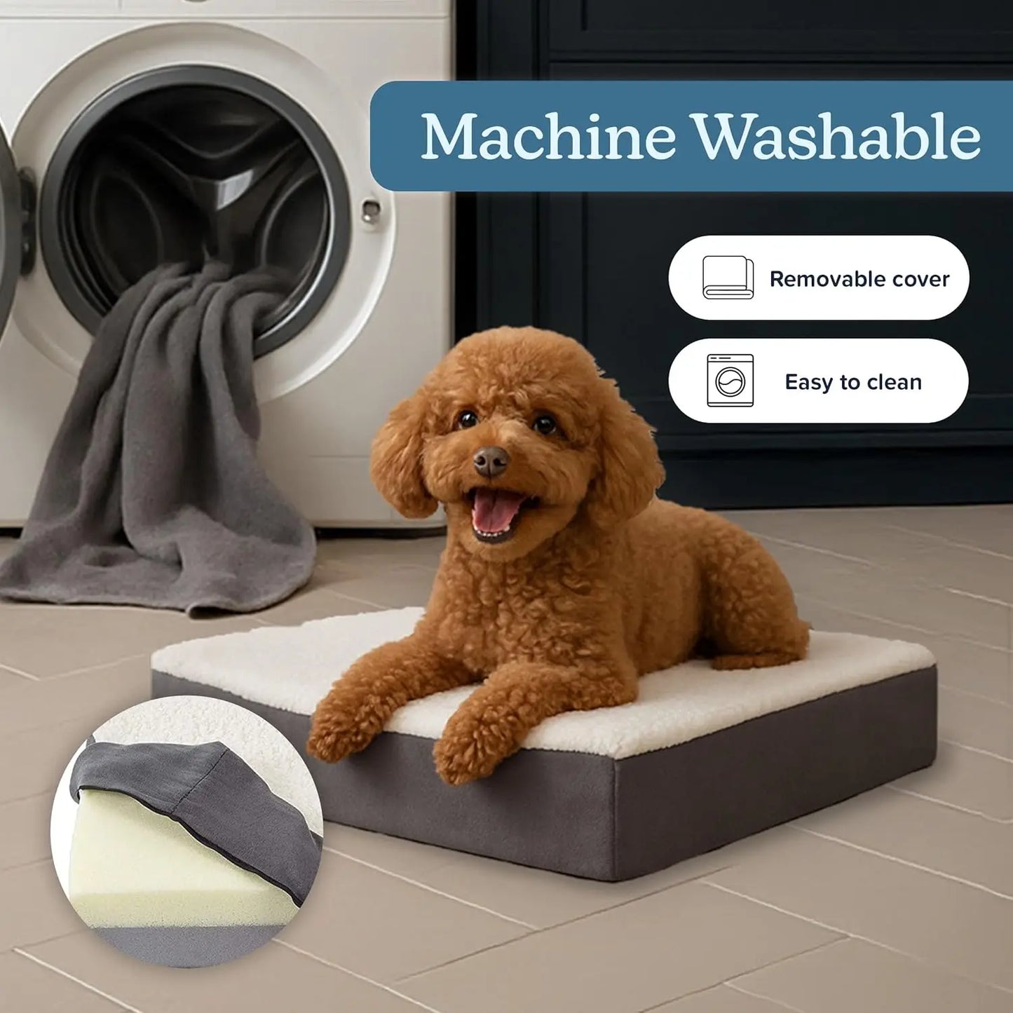 Orthopedic Dog Bed - 2-Layer Memory Foam, Washable Sherpa Cover - 20x15in for Small Dogs Up to 20lbs -Gray-Bed & Blankets