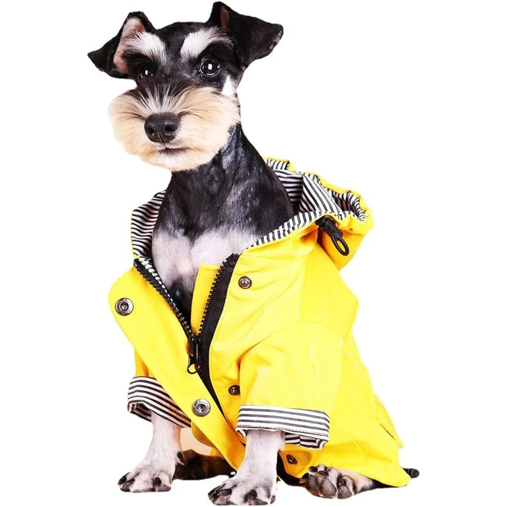 Dog Raincoat Waterproof Jacket with Hood Comfortable Four Leg Design Stylish Rain Gear Small Dogs Machine Washable Pockets size S