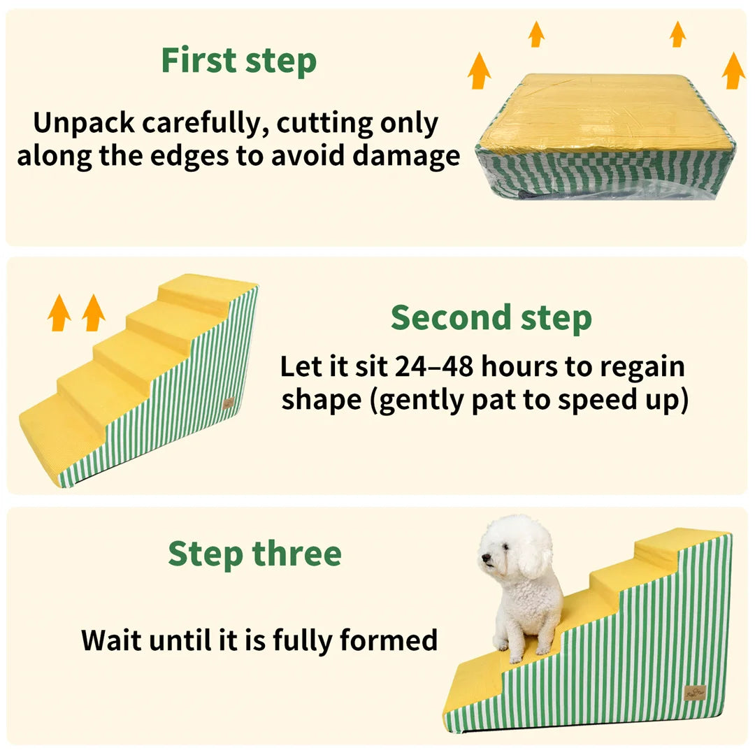 Bright Yellow Pet Stairs-High-Density Foam- Gentle Slope- Access Ramp 3/4/5 Steps- Safe-Pet Stairs