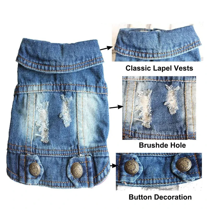 Retro Designer Dog Jeans Jackets Vest for Small Dogs- Handsome Denim Jacket- Durable- Sizes XS-XXL-Costumes/Apparel
