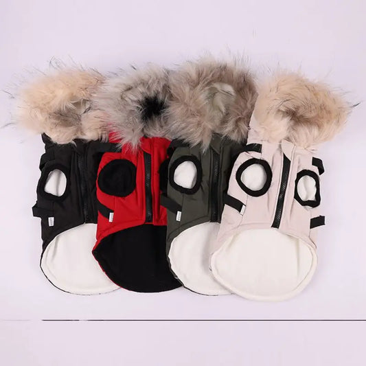 Autumn Winter Warm Pet Dog Jacket With Harness/ Hoodie- Dog Padded Coat with Imitation Fur Hat -For Small Medium Dogs Puppy Coat
