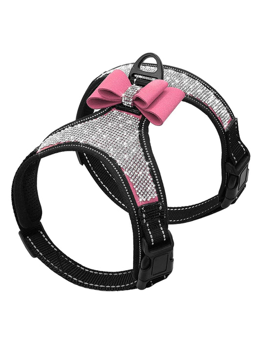Bling Korean Style Plush Rhinestone Dog Harness- Reflective -Adjustable- Breathable-Sizes S M L-Collars/Leashes