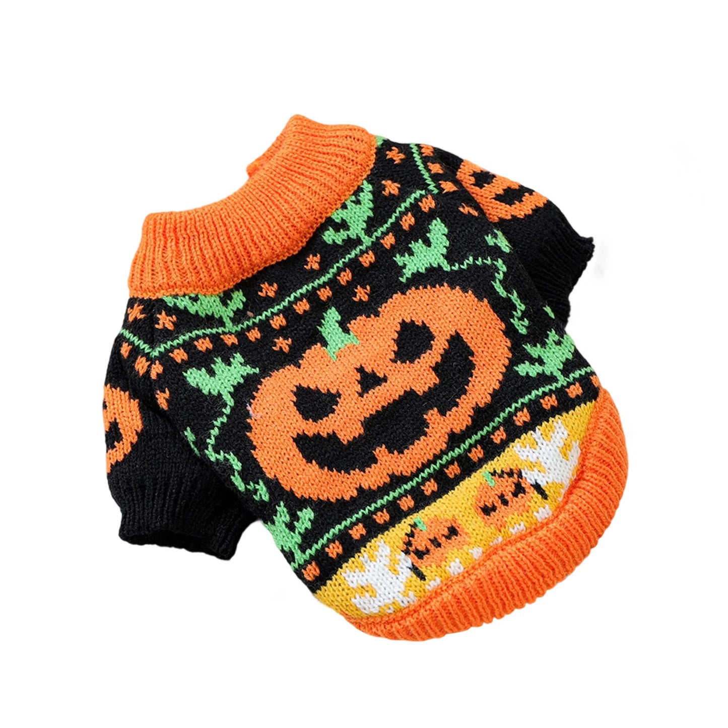 Halloween Pumpkin Ghost Costume for Dogs -Pet Winter Fall Clothes Pumpkin Knitted Sweater- Small Dog Outfit