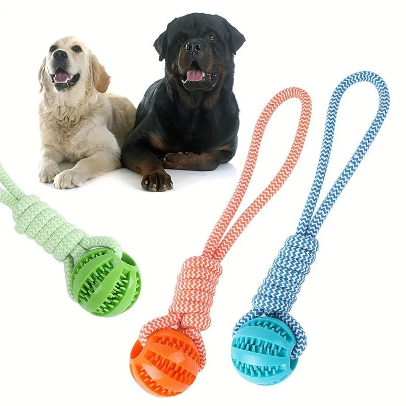 Interactive Dog Treat Ball- 18x13cm- Chew Resistant Rope Toy with Food Dispensing for Mental Stimulation-Dog Toys