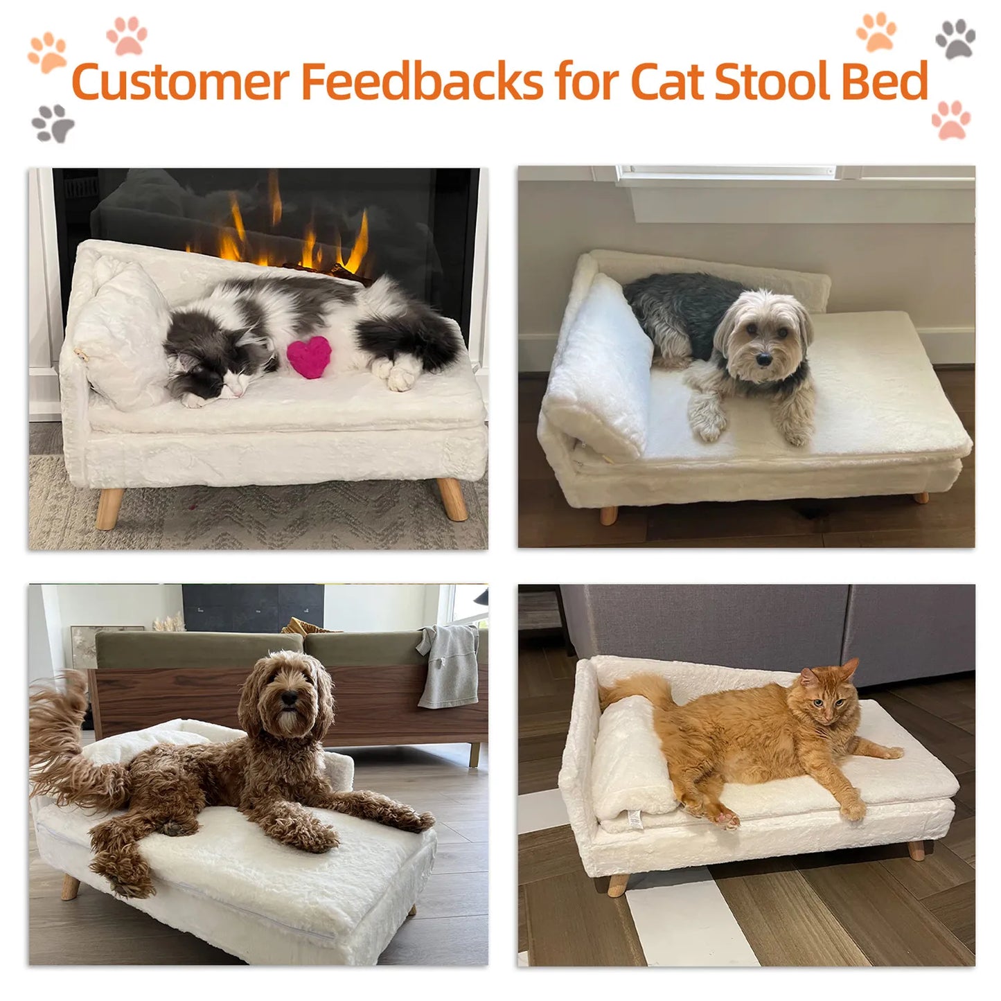 Waterproof Pet Sofa Dog Cat Bed Couch Raised Chair Lounger Plush Cover Cushion with Pillow-Beds & Blankets