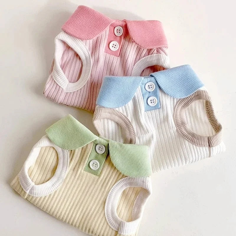 Dog Polo Shirt -Fashion Dog Clothes -Breathable Vest- Solid Color T-Shirts-Small Breeds
