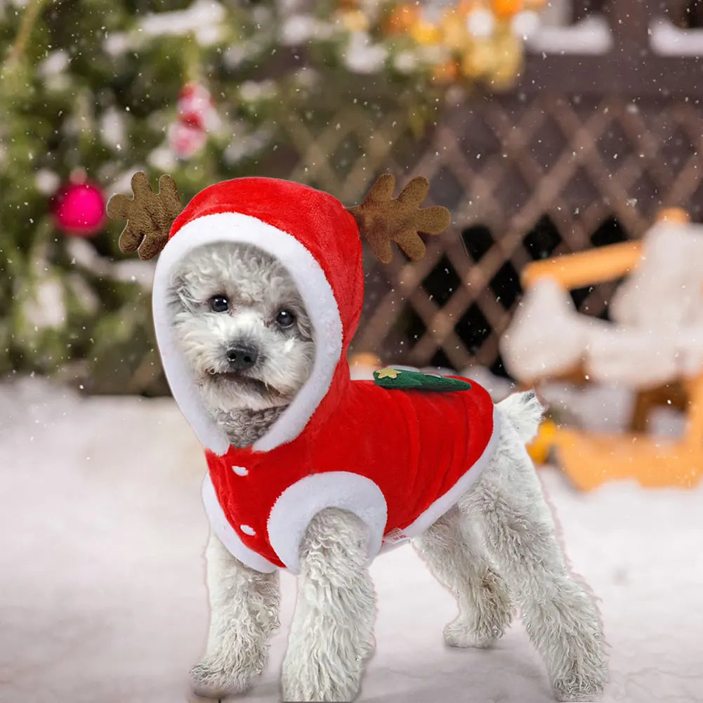 Dog Christmas Elk Costumes- Cold Weather Coats- Winter Warm Christmas Dog Clothes for Small Dogs Puppy