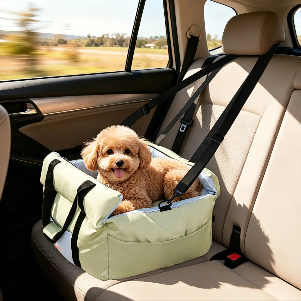 Portable Dog Car Seat-Booster Seat-Travel Carrier- Bed with Safety Belt- Storage Pocket- Removable/Washable Cover-Beds & Blankets