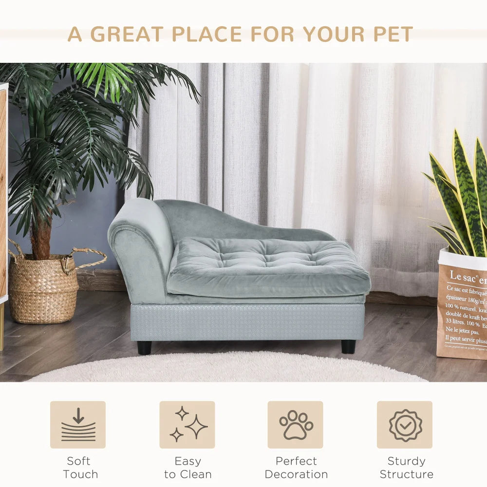 Luxury Fancy Dog Sofa Bed for Small Dogs with Hidden Storage-3" Soft Foam- Cushy/& Modern Pet Furniture- for Small Breeds- Gray-Beds & Blankets