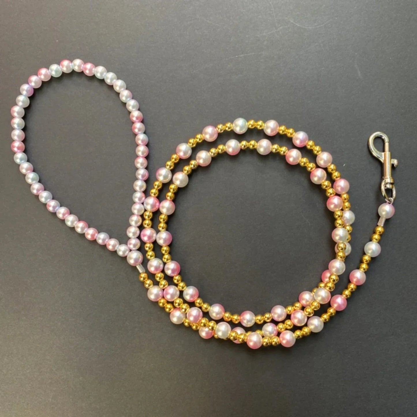 Luxury Elegant Pearls Beads Dog Harness Leash - 8-Wire Rope Chain - Small Dogs