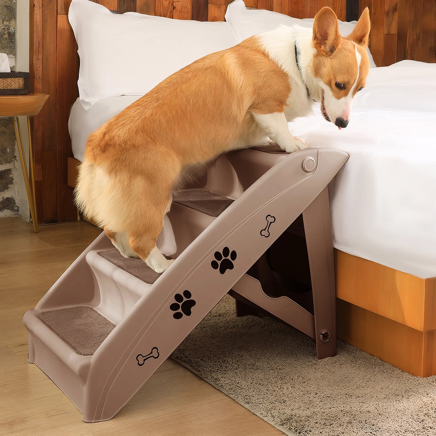 4-Step Pet Dog Stairs Folding Dog Steps- Nonslip Indoor  Dog Stairs Ramp- Sofa Ladder for Small Pet Dogs