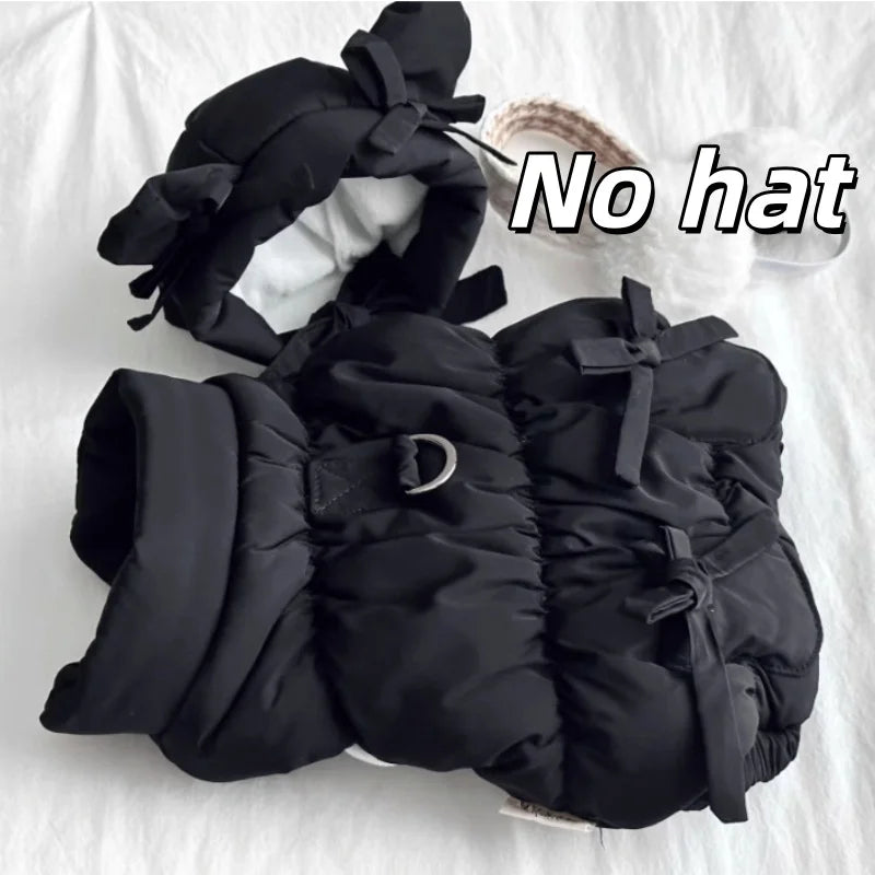 Winter Padded Dog Vest Coat- Warm Soft Dog Clothes-Down Jacket- Cute Bow-Sizes XS-XL-NO Hat-Costumes/Apparel