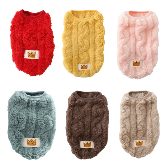 Cute Cuddly Solid Wavy Double-sided Warm Sweater -Autumn Winter -Fleece Pullover Pet Clothes for Small Medium Dogs