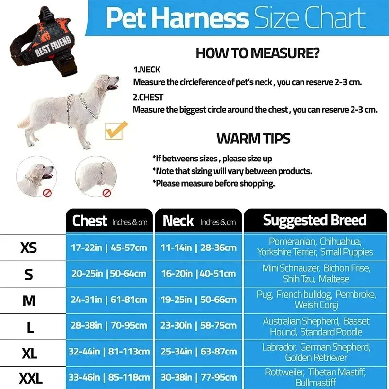 Dog Collar Harness ID Custom Patch-Reflective- Breathable No Pull Vest- Sizes XS to 2XL-Collars/Leashes