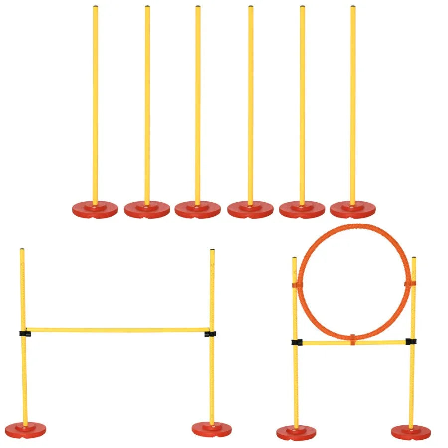 PawHut 3PCs Dog Agility Training Equipment- Outdoor Obstacle Course Starter Kit with Hoop, Hurdle, Weave Poles, and Carrying Bag