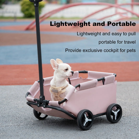 Cute Pink Dog Stroller- 4 Wheels- Folding- for Travelling- Shopping- Walking -Playing