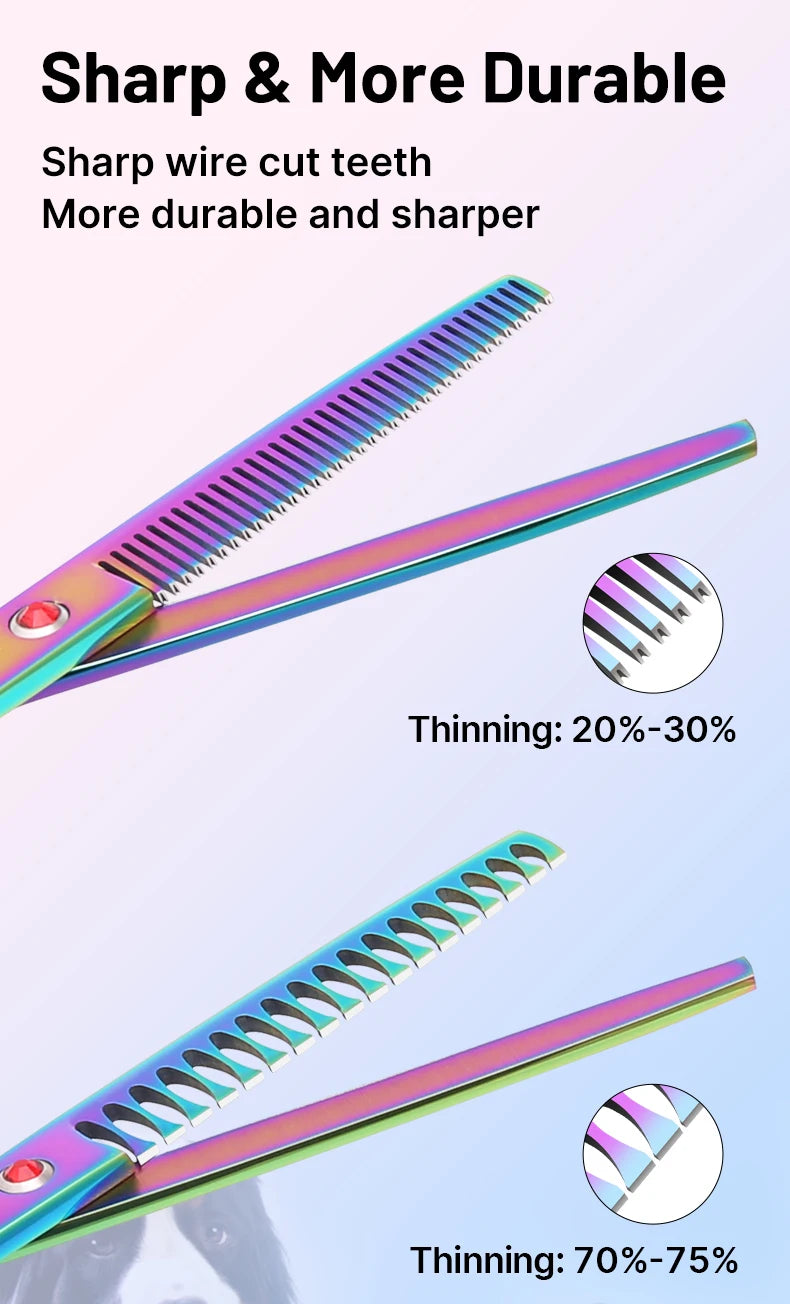 Rainbow/Black Dog Grooming Scissors Set for Household Pet Owner-