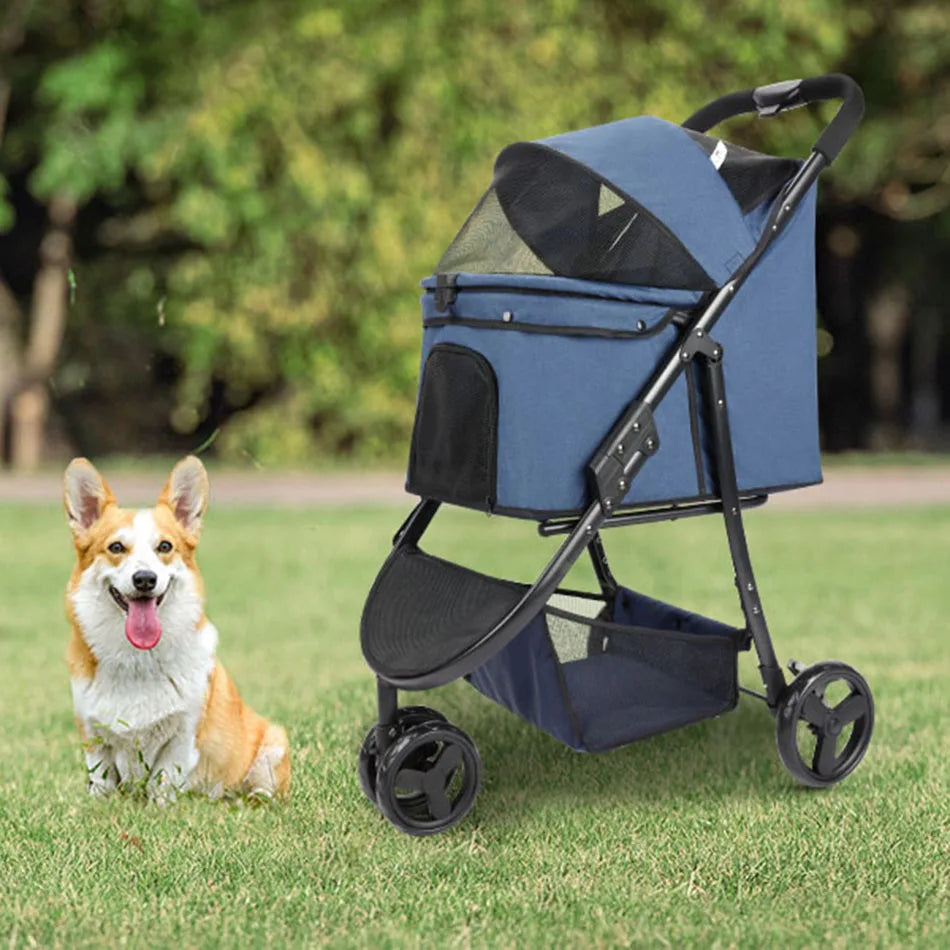 Pet Stroller- Travel Car- Foldable- Storage-3 Wheels 360 Rotation-Pet Strollers