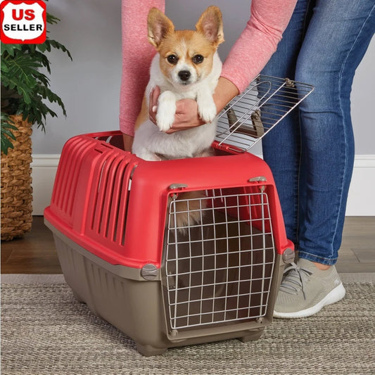 24 Inch Pet Carrier- Small Dogs- Easy Assembly- Durable- Plastic Travel Crate with Metal Door and Carry Handle