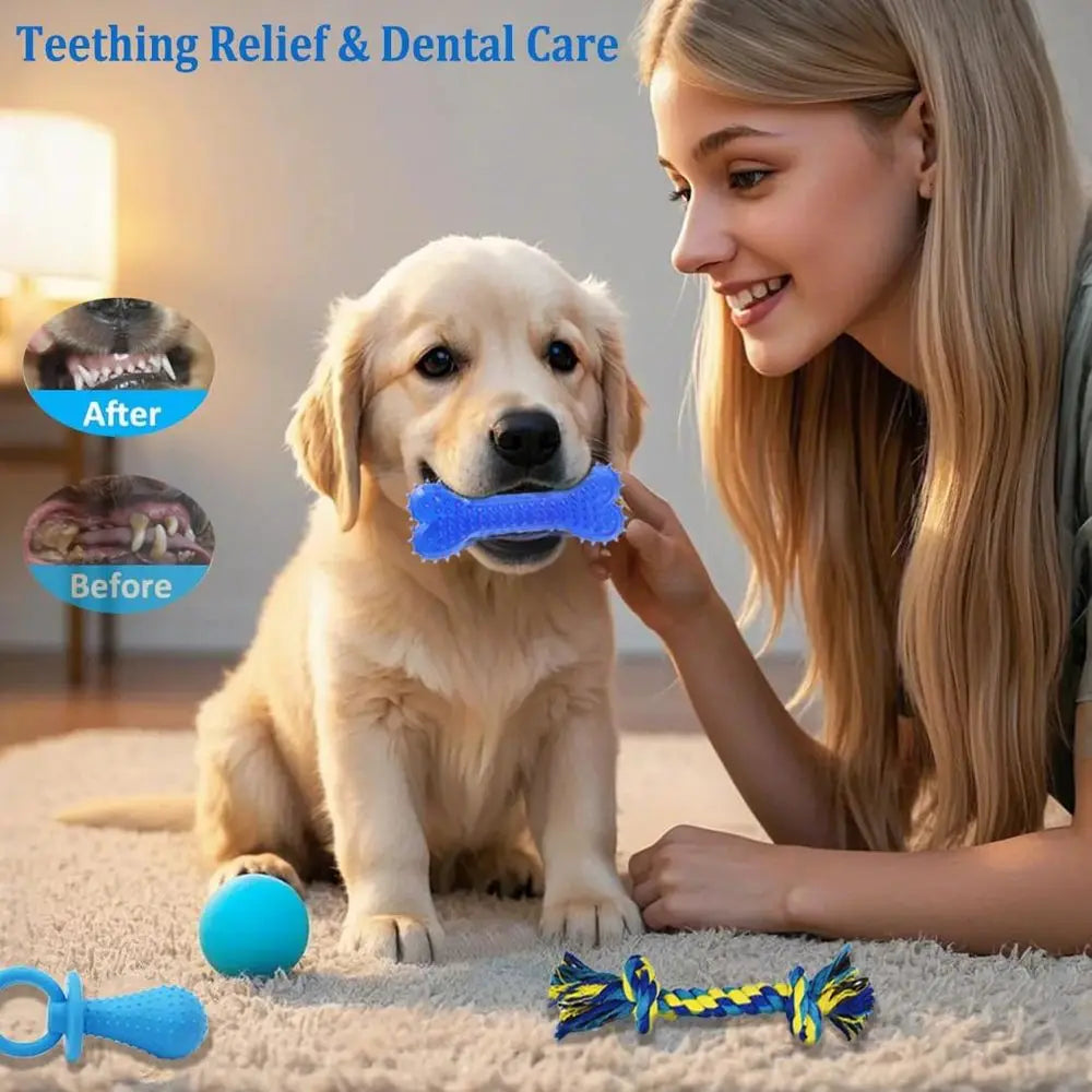Cute 20 Pack Puppy Chew Toys - Blue Dog Teething Toys- Teething Rings/Ropes-Rubber Toy Bundle for Small Dogs-Dog Toys